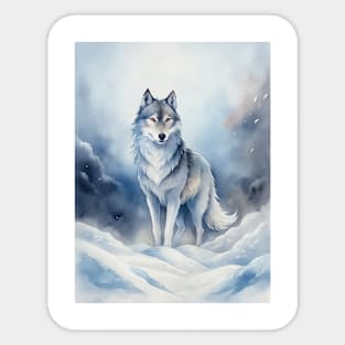 Funny White Wolf Hunting Fantasy Ground, Winter Mountain Icy Moon, Snowy White Forest, Biker gifts Sticker